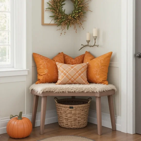Corner Bench with Autumn Pillows