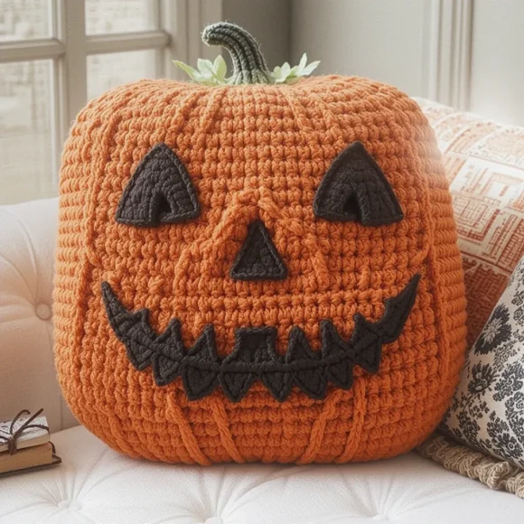 Crochet Jack-O’-Lantern Pillow