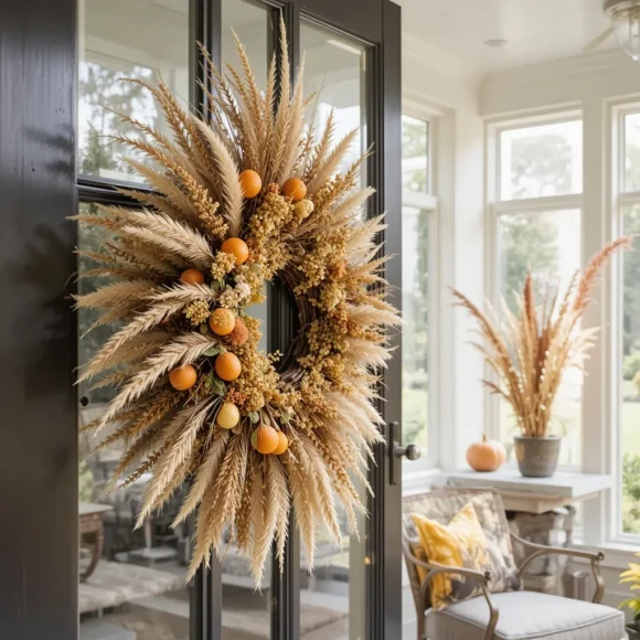 Dried Floral Wreath on Glass Door