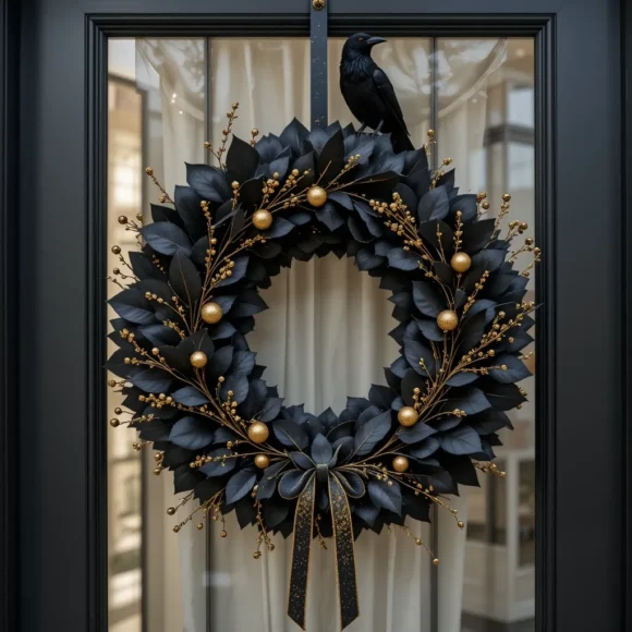 Elegant Black Wreath with Gold Accents