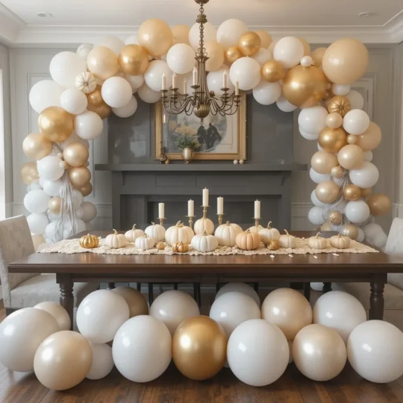 Elegant White and Gold Balloon Runner