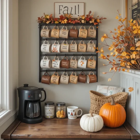 Fall Coffee Nook with Mug Display