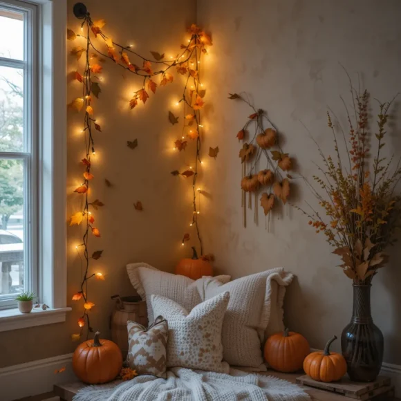 Fall Fairy Light Garland in Corner