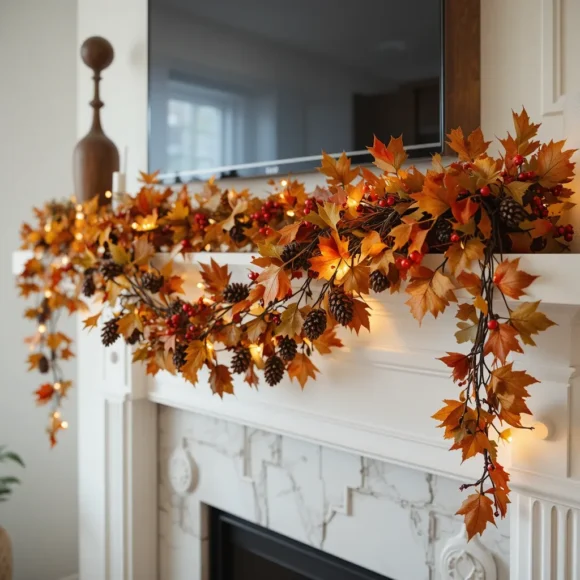 Fall-Themed Garland with Lights
