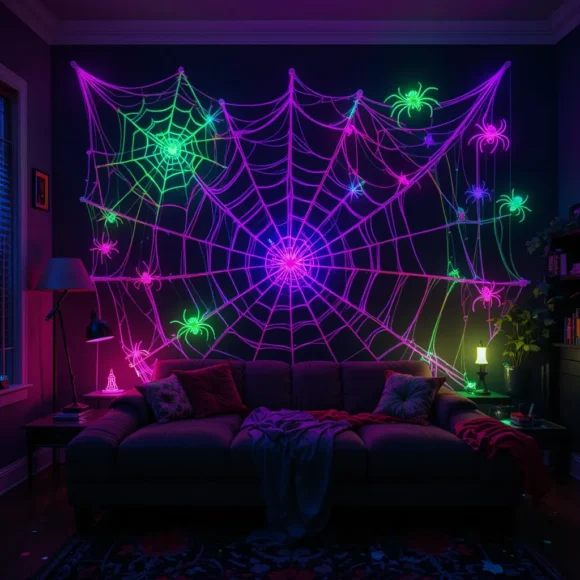 Fluorescent Spider Web Wall Art