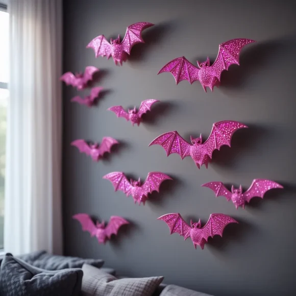 Glitter-Covered Pink Bats on Walls
