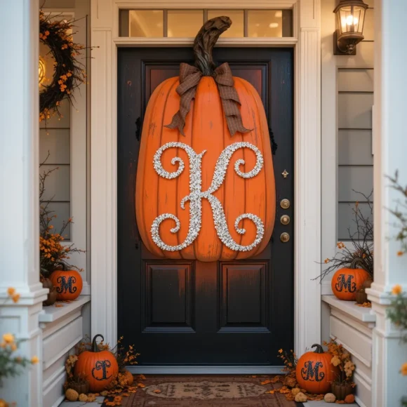 Glitter Pumpkin Monogram Door Hanger