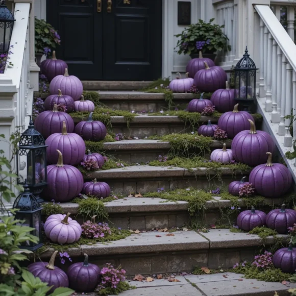 Gothic Purple Outdoor Staircase Pumpkins