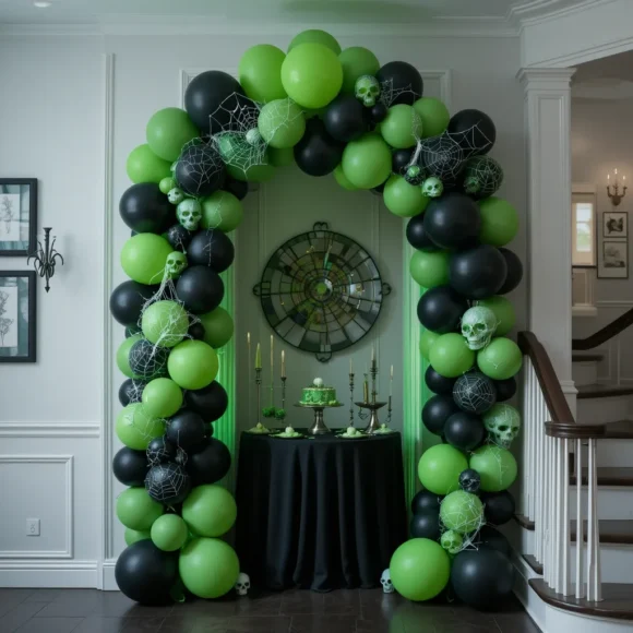 Green and Black Balloon Arch