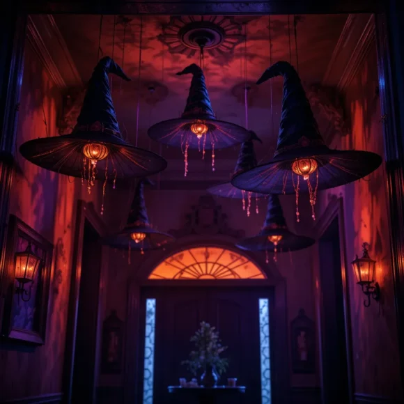 Hanging Witch Hats with Lights