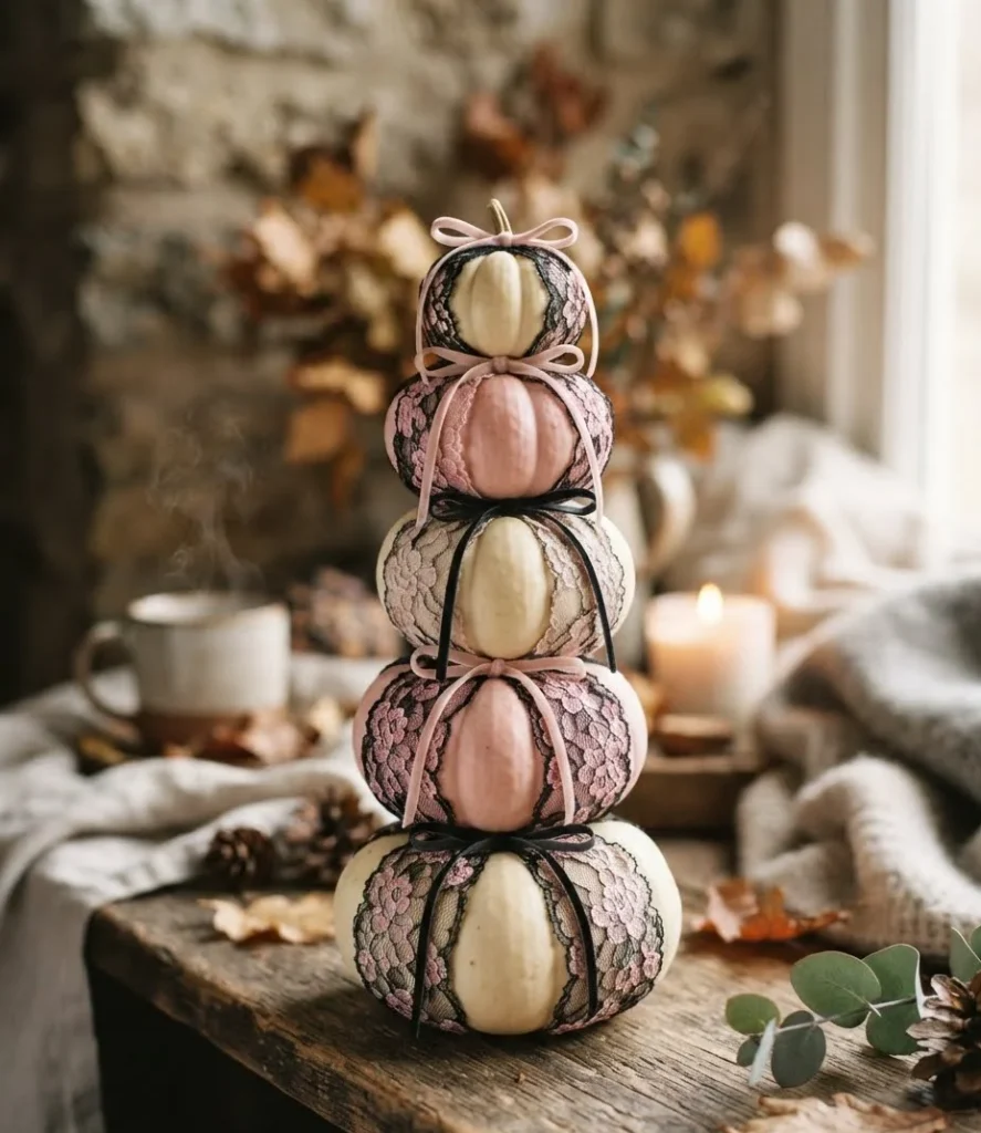 Lace-Draped Mini Pumpkins