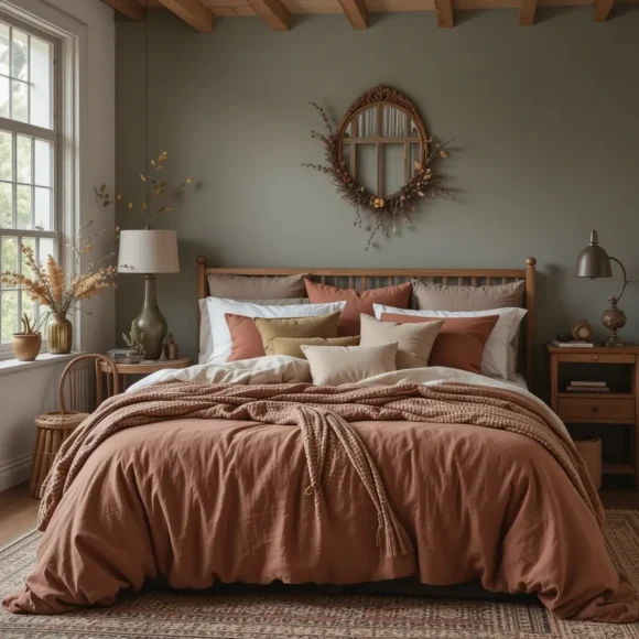 Linen Bedding in Rust or Olive