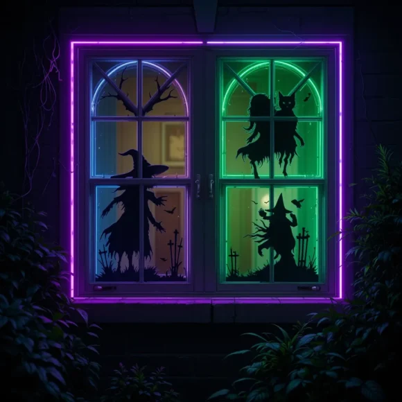 Neon Haunted Window Frames