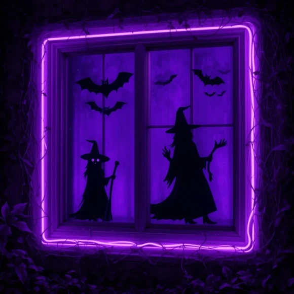 Neon Purple Haunted Window Glow
