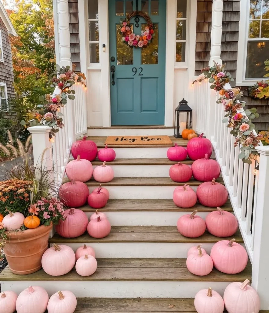 Ombré Painted Pumpkin Porch Steps