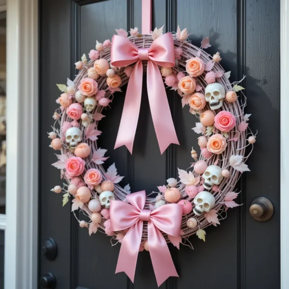 Pastel Pink Halloween Wreath for the Front Door
