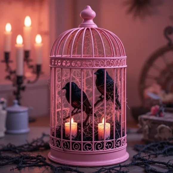 Pink Haunted Birdcage Accent