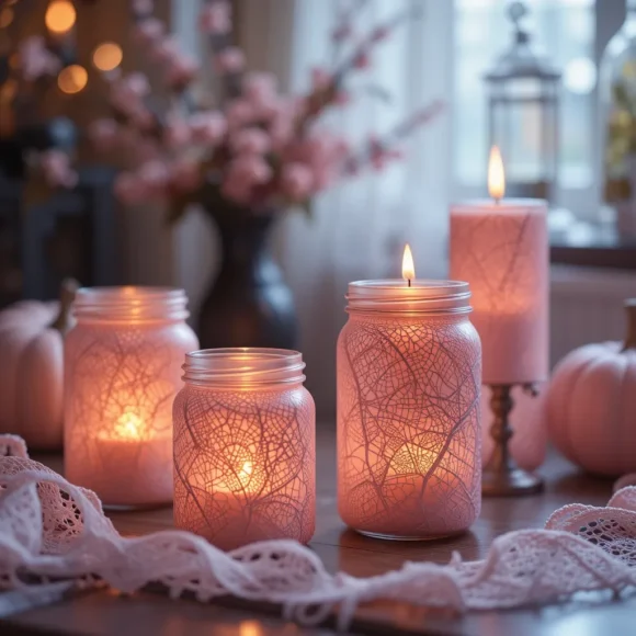 Pink Lace-Wrapped Candle Holders