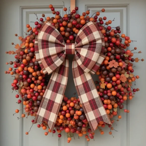 Plaid Bow and Berry Wreath