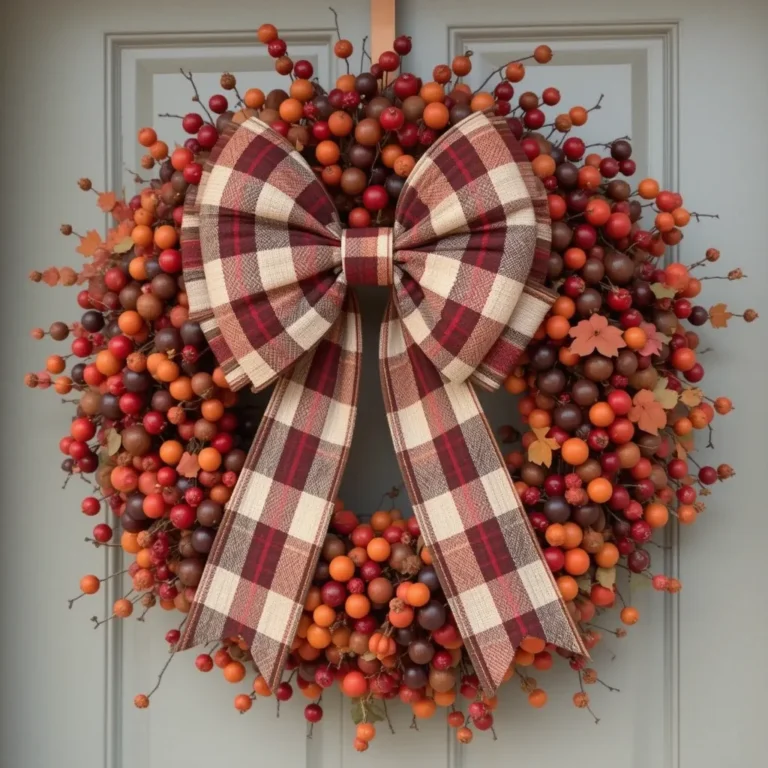 Plaid Bow and Berry Wreath