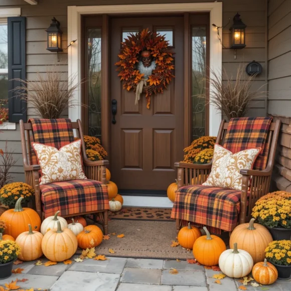 Pumpkin & Plaid Porch Display