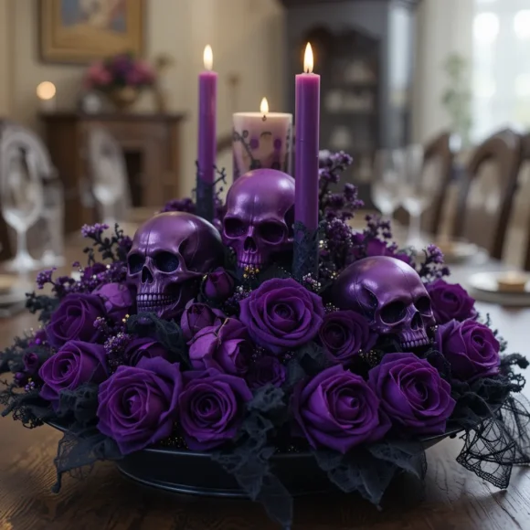 Purple Skull and Rose Centerpiece