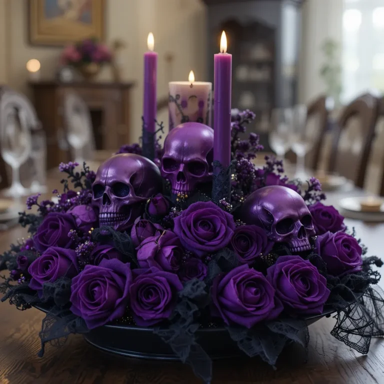 Purple Skull and Rose Centerpiece