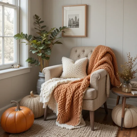 Reading Nook with a Chunky Knit Blanket