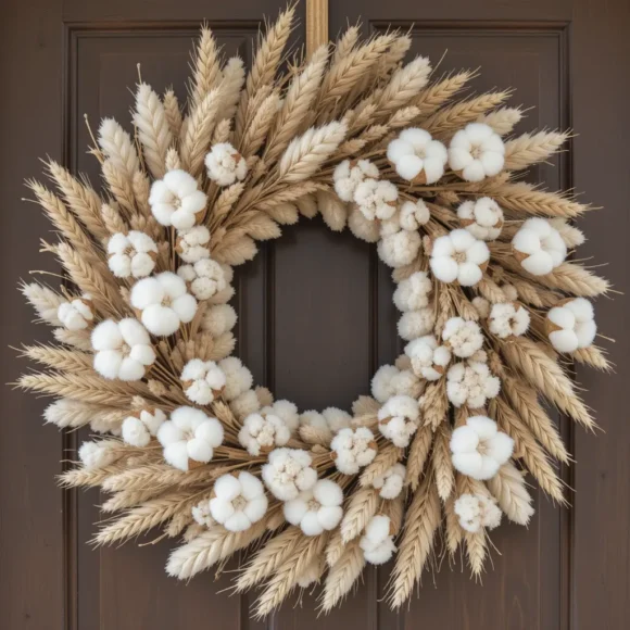 Rustic Cotton and Wheat Wreath