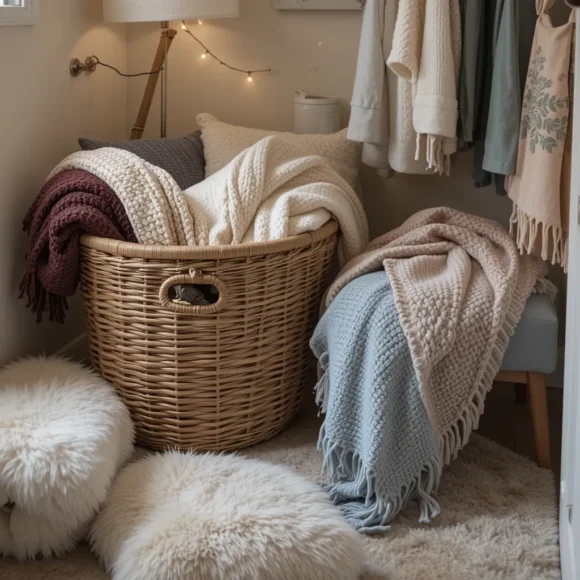 Seasonal Throw Blanket Basket