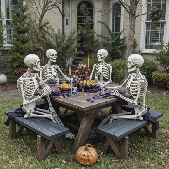 Skeleton Picnic Scene