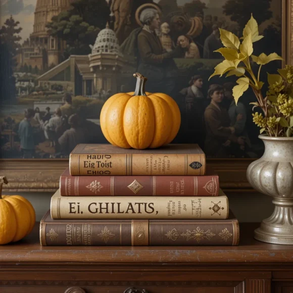 Stacked Books in Fall Tones