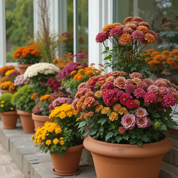 Terracotta Pots with Mums or Marigolds