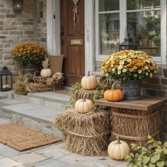 Use Hay Bales as Rustic Seating or Display Tables