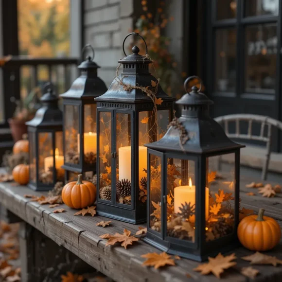 Vintage Lanterns with Pumpkin Fillers