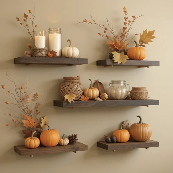 Wall-mounted Shelves with Seasonal Decor