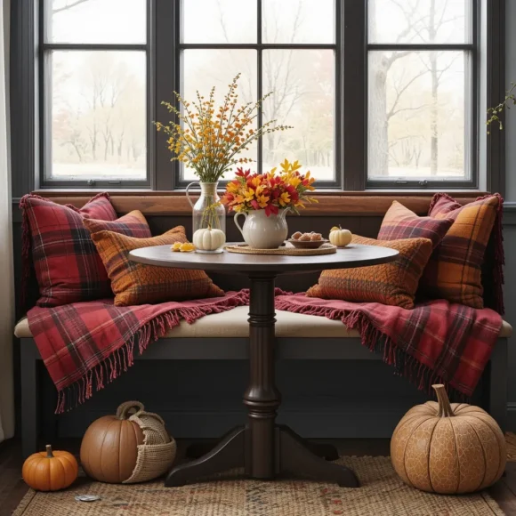 Warm Plaid Throw for a Fall Breakfast Nook