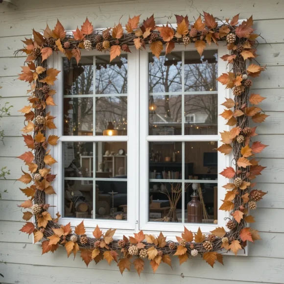Window Frame Garland with Pinecones