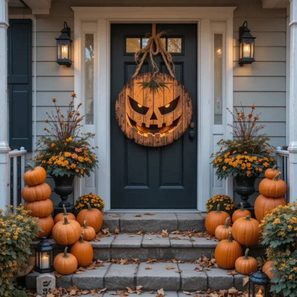 Wooden Jack-o’-Lantern Door Hanger