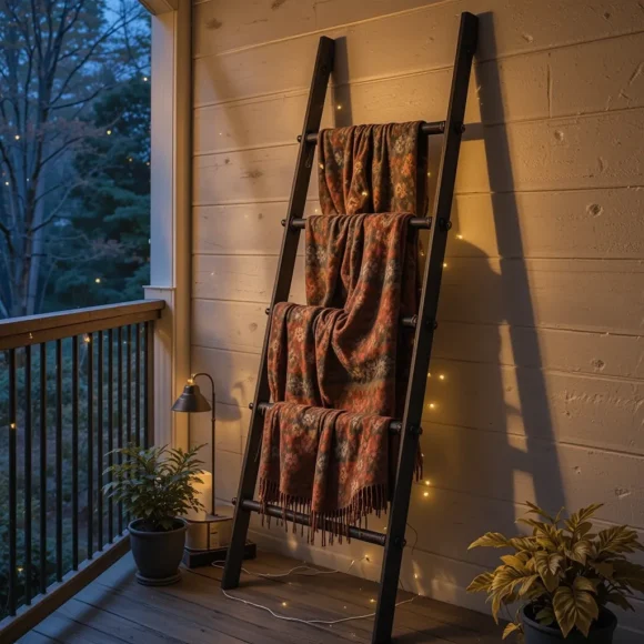 Wooden Ladder Blanket Rack