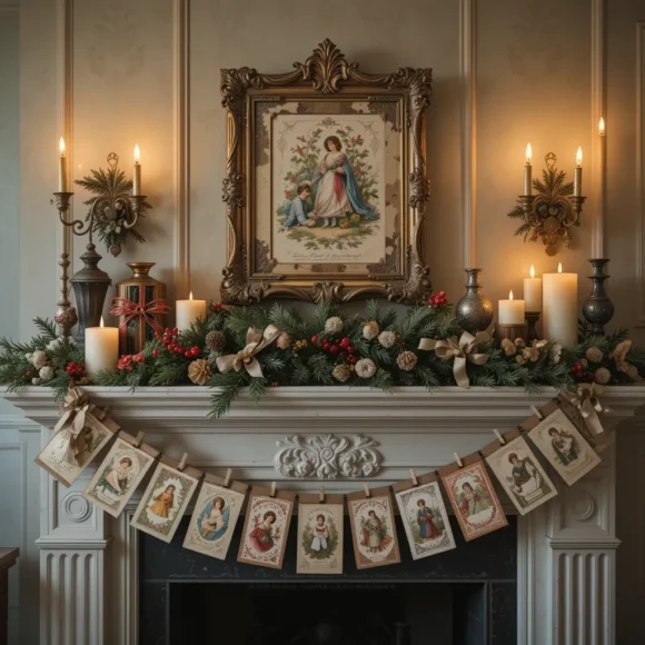 Antique Christmas Cards Display