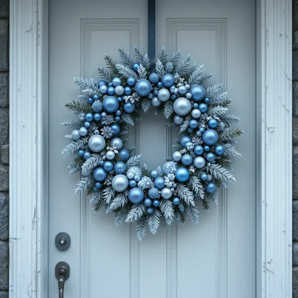 Frosted Blue Wreath on the Door