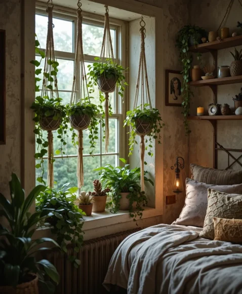 Hanging Plants in Macrame Holders