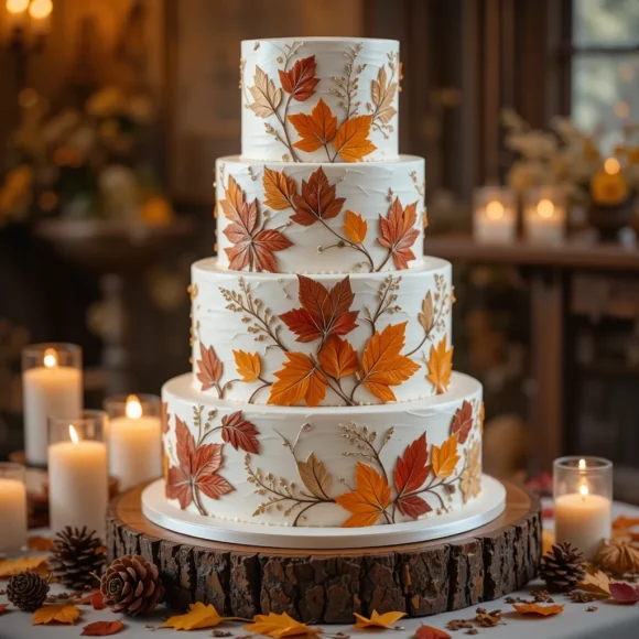 Leaf-Imprinted Fondant Cake
