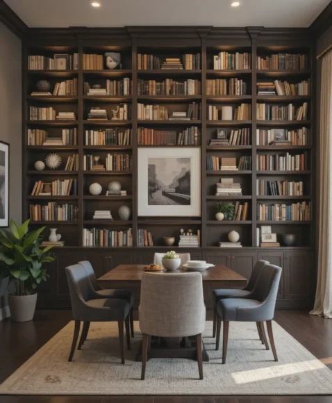 Library Wall in Dining Room