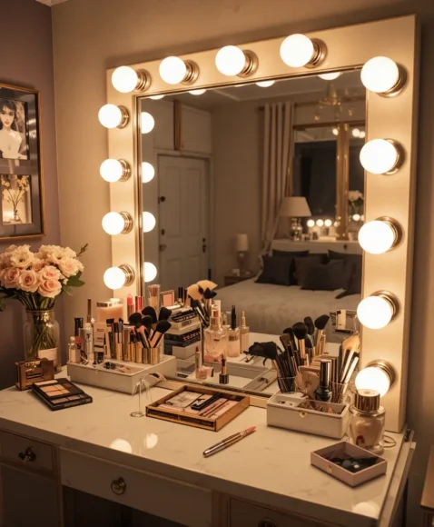 Organized Vanity with Lights