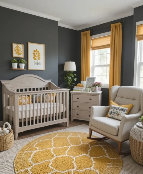 Dark Grey with Pops of Mustard Yellow