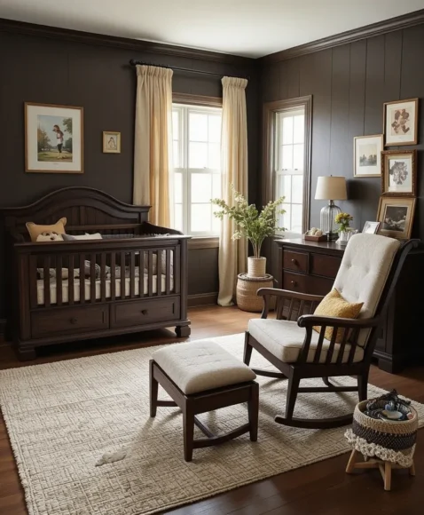 Dark Wood Furniture for Depth - Dark Nursery Ideas