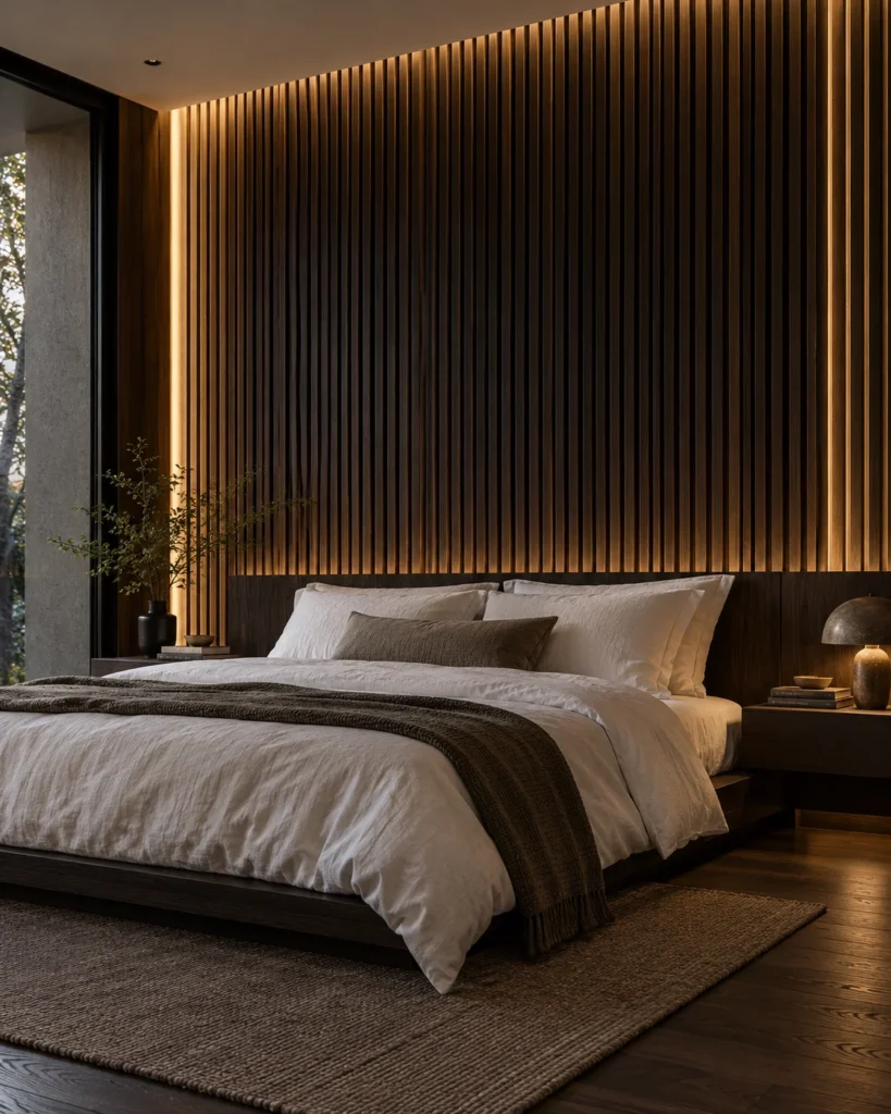 Blackened-Oak Vertical Slat Feature Wall