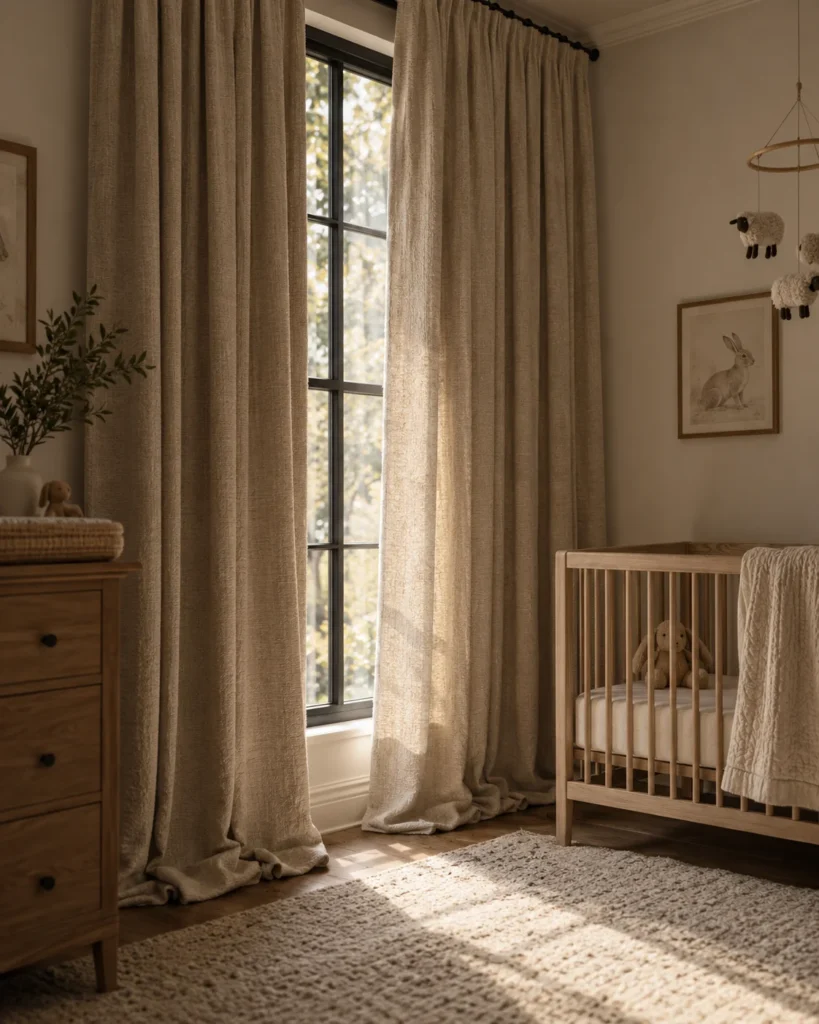 Floor-to-Ceiling Textured Oatmeal Linen Blackout Drapes